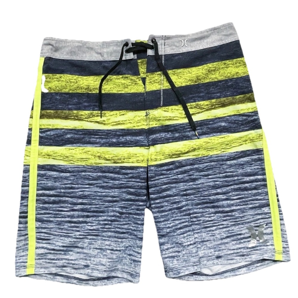 Hurley Phantom Boardshorts Men’s 32 Swim Surf Beach Shorts Gray Yellow Striped